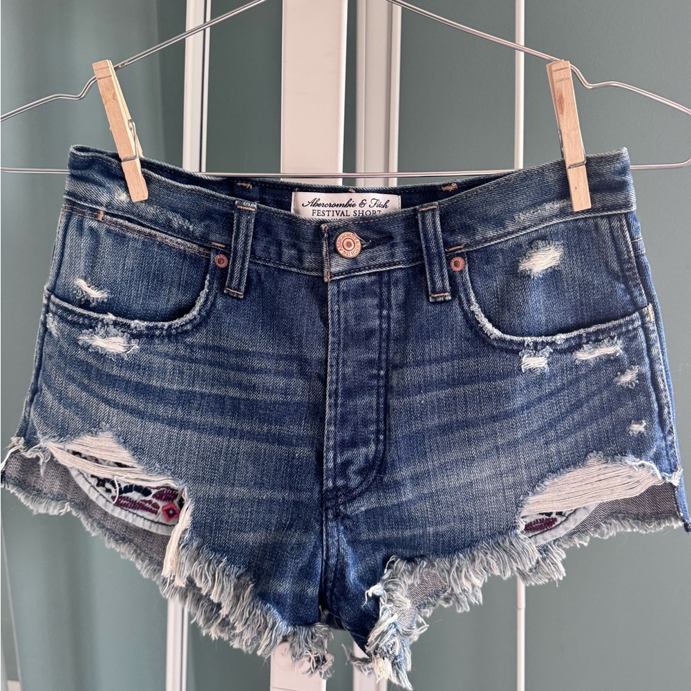 Abercrombie & Fitch Distressed Blue Denim Jean Shorts